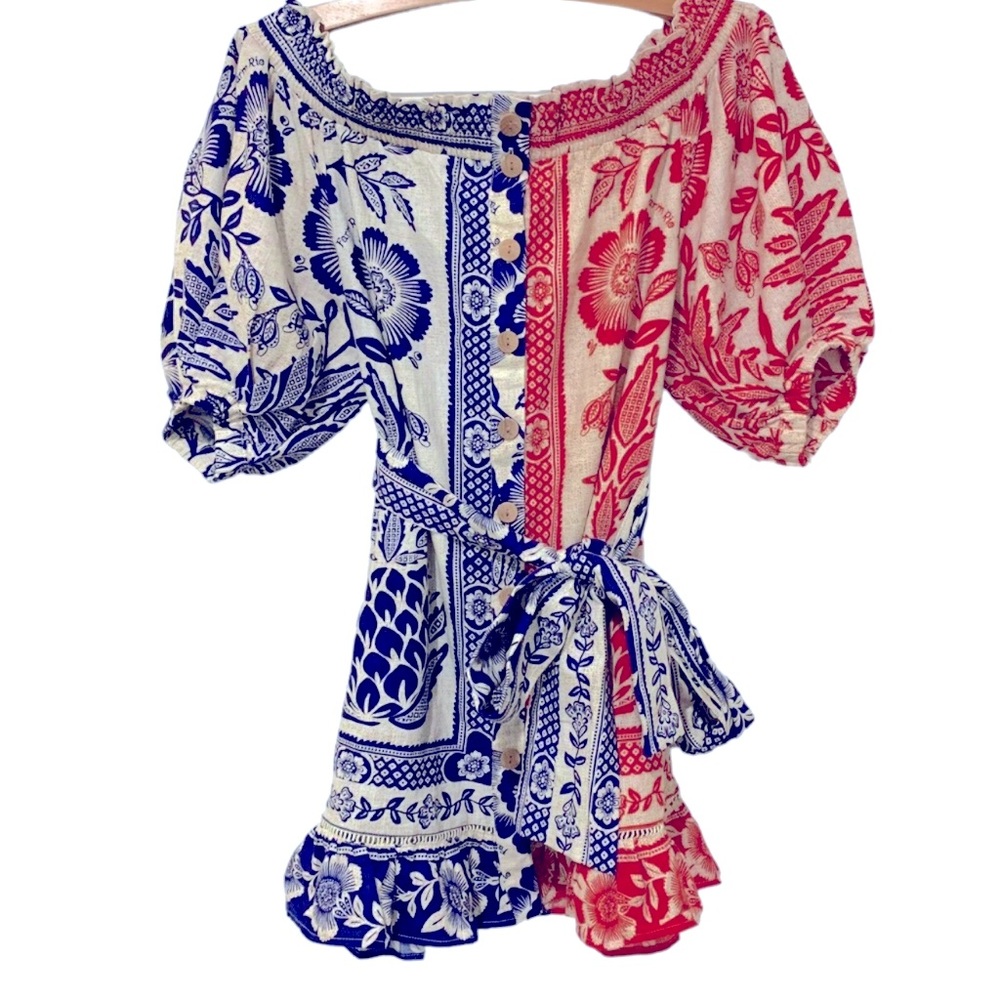 New FARM Rio: Mixed Pineapple Gardens off Shoulder Mini Dress